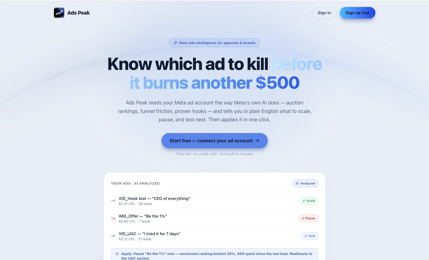 Website von Ads Peak