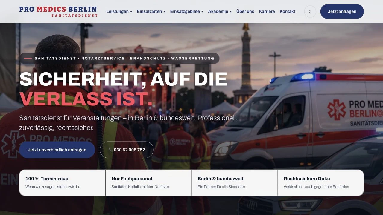 Website von PRO MEDICS BERLIN